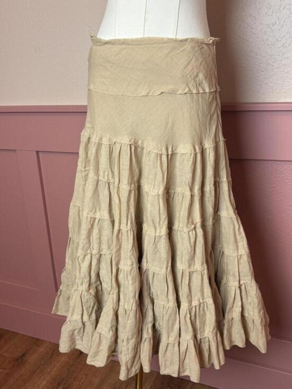 Rampage deadstock skirt bandage tiered midi beige pleated medium cotton 2000s